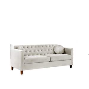 Lory 79.5 in. W Square Arms Velvet 3-Seats Straight Lawson Sofa with in Beige