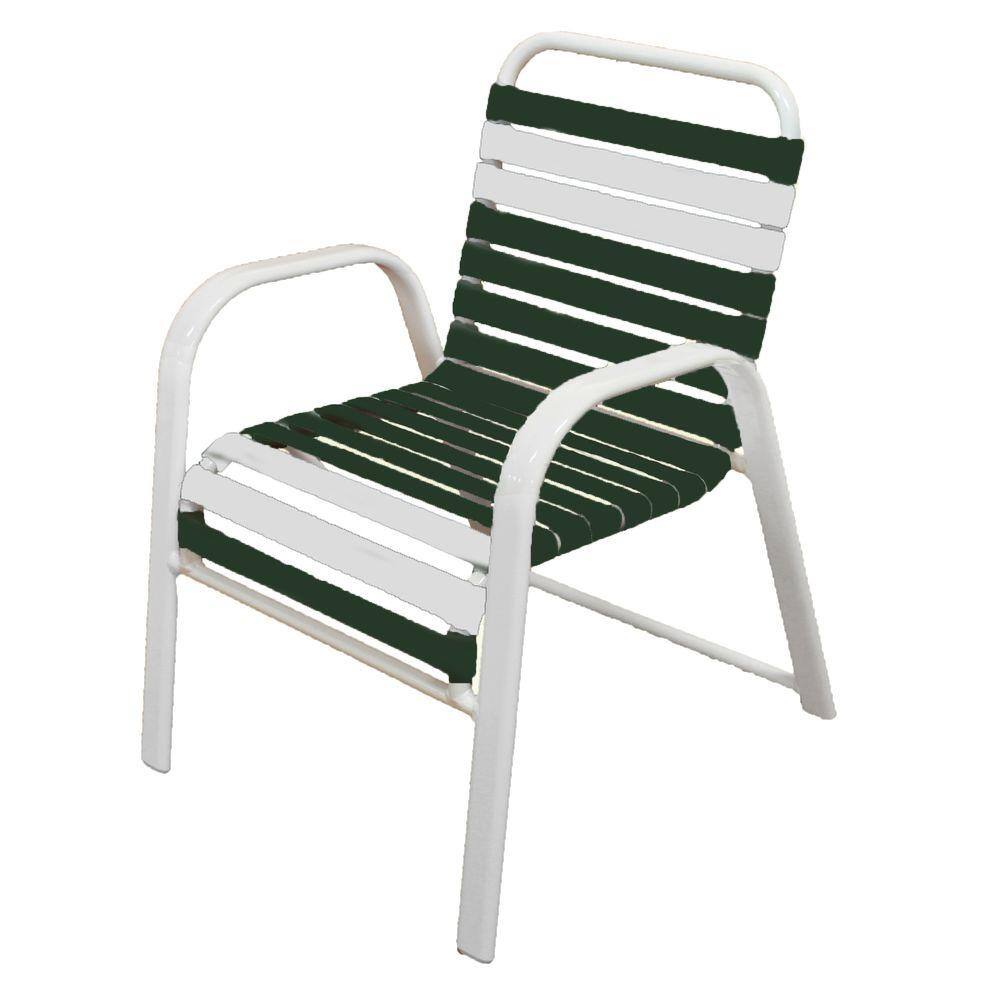 Marco Island White Commercial Grade Aluminum Patio Dining Chair With Green And White Vinyl Straps 2 Pack 3200 W Gw The Home Depot
