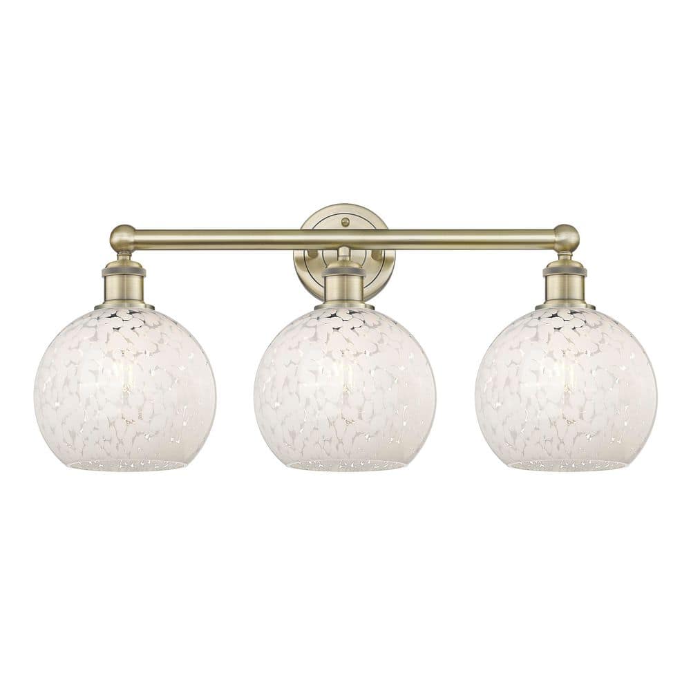 White Mouchette 26 in. 3-Light Antique Brass Vanity Light with Glass Shade price history on PriceWatchPro