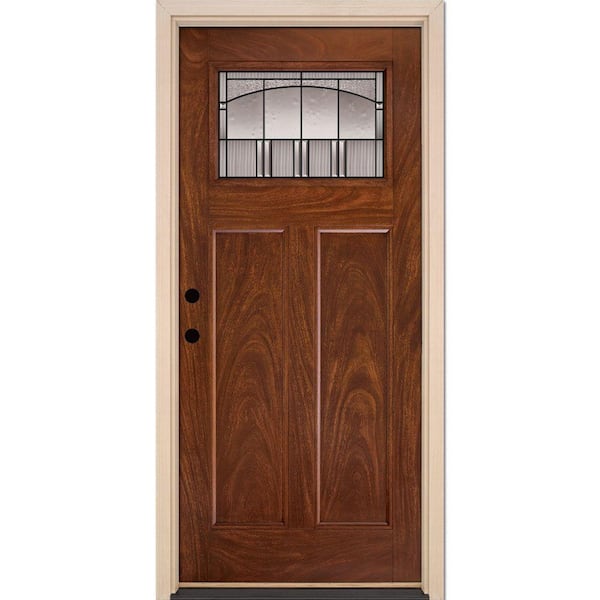 Feather River Doors 35.5 in. x 81.625 in. Horizon Craftsman 1/4 Lite Stained Chocolate Mahogany RH Inswing Fiberglass Prehung Front Door