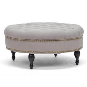 Palfrey Traditional Beige Fabric Upholstered Ottoman