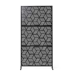 71.5 in. H Black Galvanized Steel Garden Fence Geometric Pattern Privacy Screen Panel Room Divider with Riser Feet