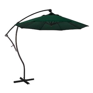 9 ft. Bronze Aluminum Cantilever Patio Umbrella with Crank Open 360 Rotation in Forest Green Sunbrella