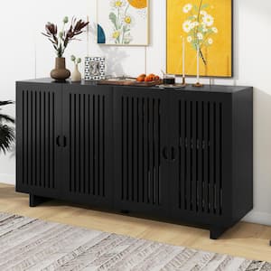 Black MDF 60 in. Sideboard with Superior Storage Space, Hollow Door Design, Adjustable Shelves, Cable Management Holes