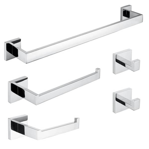 5-Piece Polished Chrome Bathroom Accessories Set with 2 Towel Bar 2 Towel Hook and 1Toilet Paper Holder