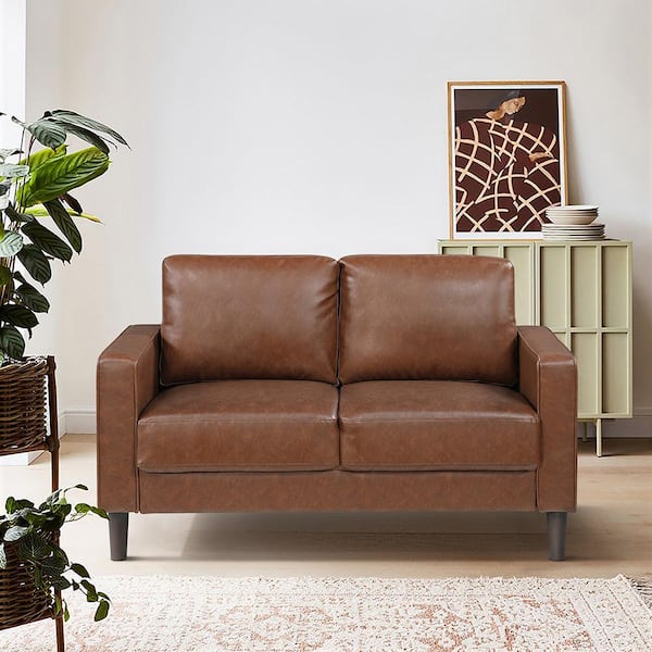 Lazzara Apollo 54 in. W Chocolate Faux Leather 2-Seater Loveseat