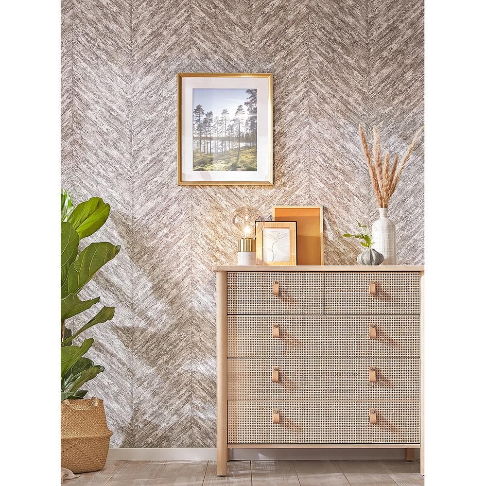 Madoka Sterling Grey Chevron Removable Wallpaper, 20.9-in by 33-ft