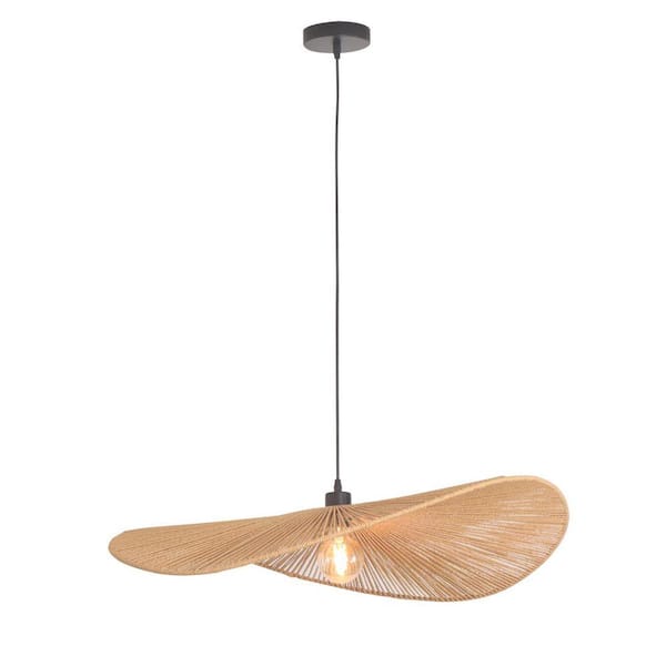 Boho 32 in. 1-Light Hand-Woven Rattan Pendant Light for Living Room Dining Room Stair