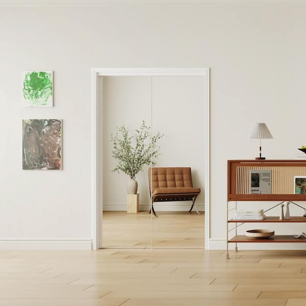 TENONER 48 in. x 80 in. Full Lite, MDF, Silver, Mirrored Glass