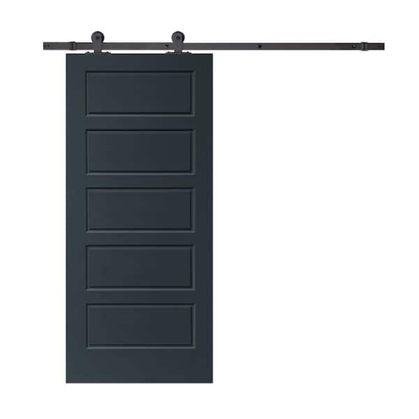CALHOME 30 in. x 80 in. Charcoal Gray Stained Composite MDF 5 Panel Interior Sliding Barn Door with Hardware Kit