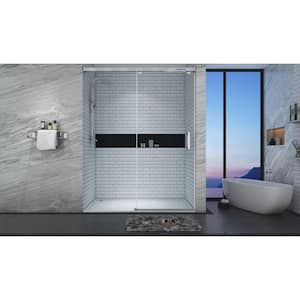 48 in. W x 76 in. H Single Sliding Frameless Shower Door in Brushed Nickel with Soft-closing and 5/16 in. (8mm) Glass