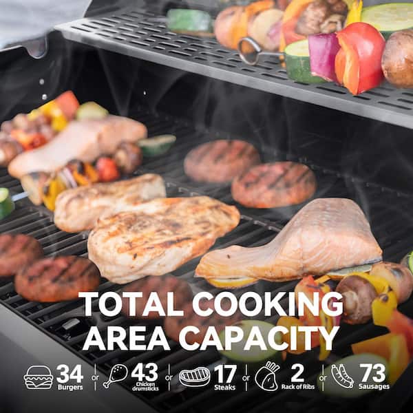 Royal Gourmet - 6-Burner BBQ Liquid Propane Gas Grill with Sear and Side Burner with Cover, 71,000 BTU Cabinet Style Gas Grill