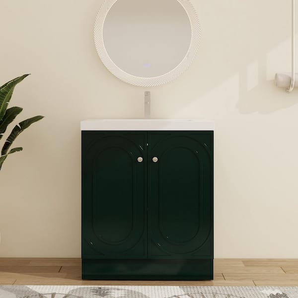 ARTCHIRLY 29.5 in. W x 19.7 in. D x 35.4 in. H Freestanding Bath Vanity in Green with White Resin Vanity Top