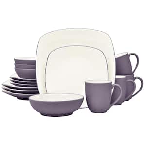 Colorwave Plum 16-Piece Square (Purple) Stoneware Dinnerware Set, Service For 4