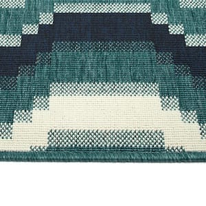 Pianta Collection Teal 1'11" x 3'7" Rectangle Residential Indoor-Outdoor Throw Rug