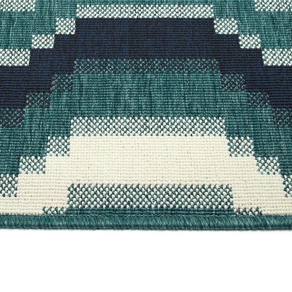 Pianta Collection Teal 3'11" x 5'7" Rectangle Residential Indoor-Outdoor Area Rug