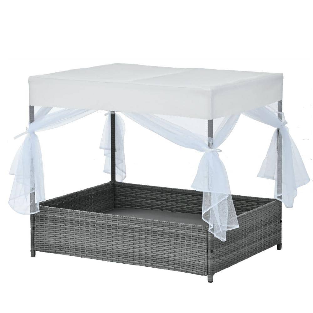 Cesicia Dark Gray Medium Outdoor Furniture Pet Patio Furniture Seasonal PE Wicker Pet Furniture Dog Bed with Canopy