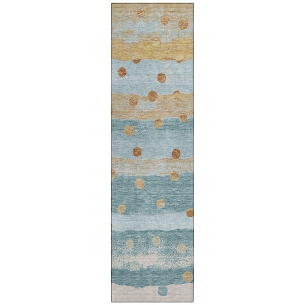 Chantille Machine Washable Indoor/Outdoor Abstract ACN2696 Teal 2 ft. x 7 ft. Runner Rug