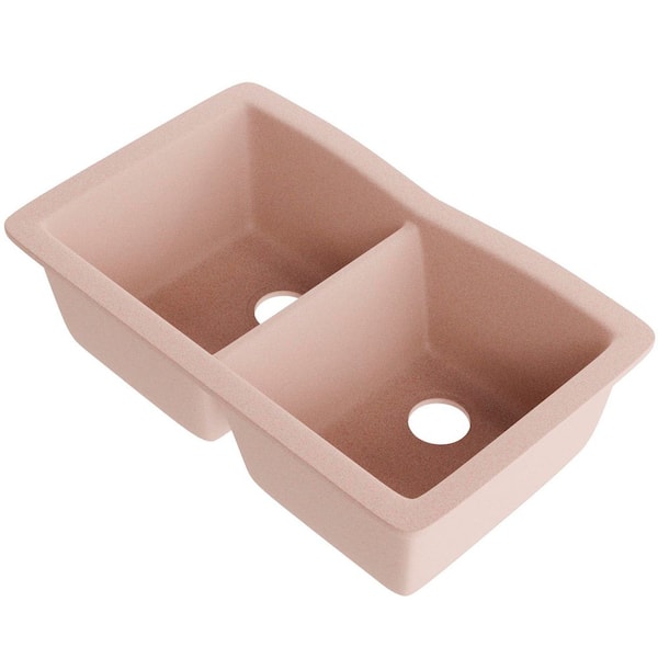 31.75 in. Drop-In/Undermount 50/50 Double Bowl Wheat Granite Composite Kitchen Sink with Optional Bottom Grids