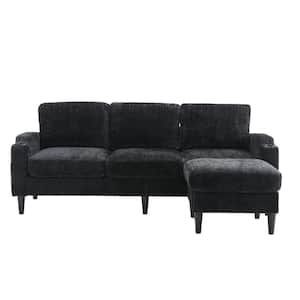 77 in. 4-piece L Shaped Chenille Modern Sectional Sofa in. Black with Removable Storage Ottoman and Cup Holder