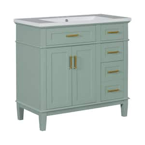 36 in. W x 18 in. D x 35 in. H Single Sink Freestanding Bath Vanity in Green with White Resin Top and Tilt-out Drawer