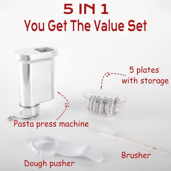 Anqtovp Stainless Steel Gourmet Pasta Press Attachment with 5
