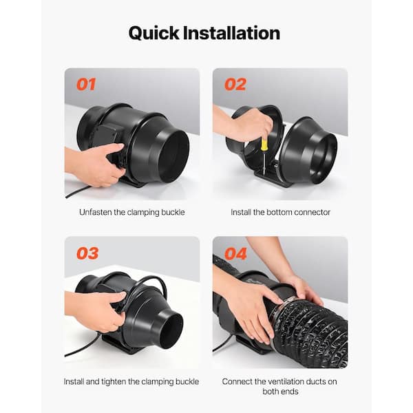6 in Quiet Inline Exhaust Fan, 380 CFM Powerful AC-Motor