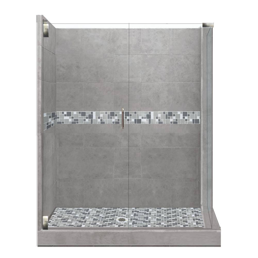 American Bath Factory Newport Grand Hinged 36 in. x 42 in. x 80 in. Left-Hand Corner Shower Kit in Wet Cement and Satin Nickel Hardware, Newport and Wet Cement/Satin Nickel -  CGH-4236WN-RTSN
