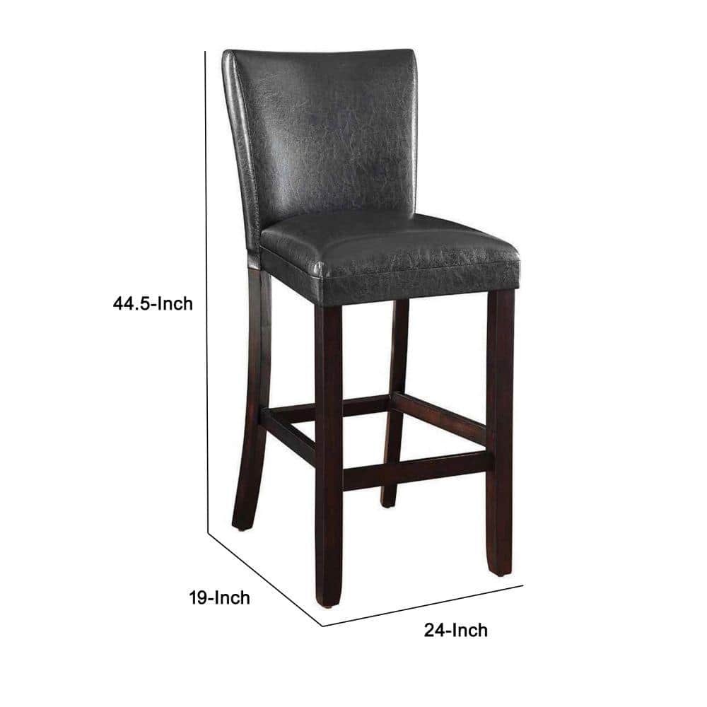 Brown Leather and Wood 44.5" Bar Stool with Foot Rail