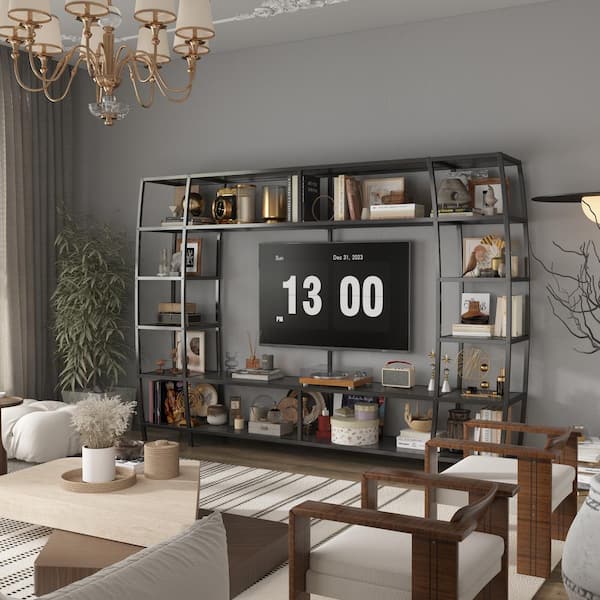 Black metal frame tv stand discount