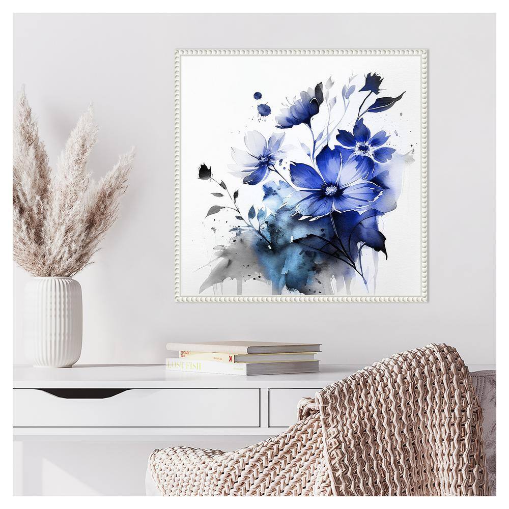 Blue Spring Floral Abstract Canvas Print with White Frame