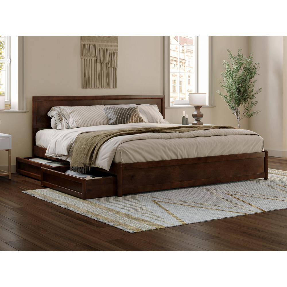 Lylah Dark Walnut King Platform Bed with Storage Drawers