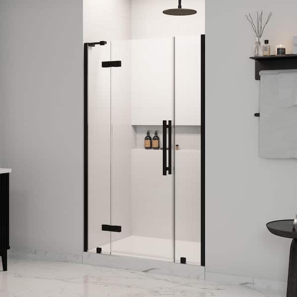 Tampa 48.07 in. Max Width x 72.01 in. H Pivot Alcove Frameless Shower Door in Black
