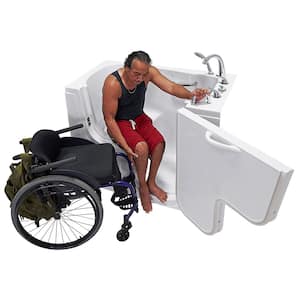 Wheelchair Transfer 60 in. Acrylic Walk in Soaking Tub in White with Fast Fill Faucet Set and Right 2 in. Dual Drain