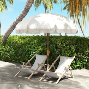 6.2 ft. Portable Beach Umbrella, UV 40+ Ruffled Outdoor Umbrella with Vented Canopy, Carry Bag, Cream White