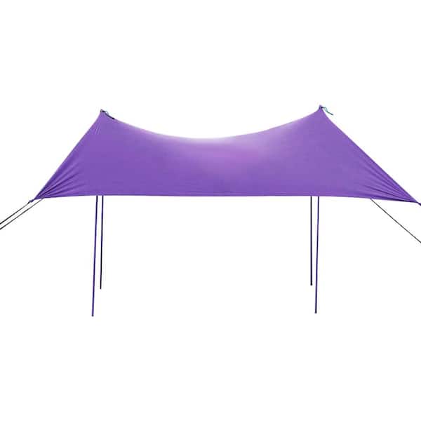 Gymax 7 ft. x 7 ft. Portable Beach Canopy Tent Shelter with Sand Anchor Carry Bag, Purple