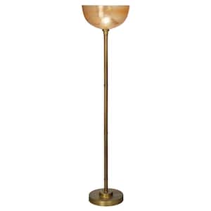 Anais 65.75 in. Amber and Brushed Gold Glass and Metal Candlestick Torchiere Floor Lamp with Bowl Shade