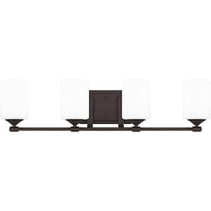 Darlington 29.5 in. 4-Light Bronze Vanity Light with Frosted Opal Glass Shades