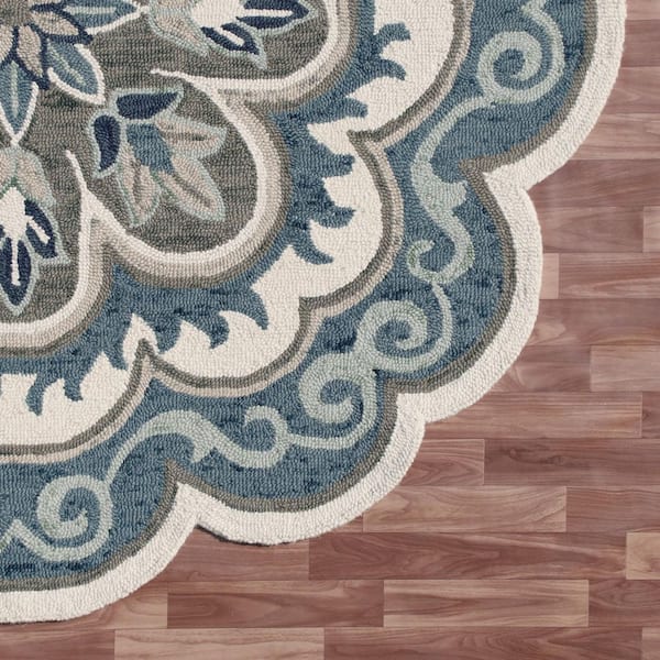 Daliah Hand-Tufted 6 ft. x 6 ft. Aqua Blue/Gray Bohemian Medallion Wool Round Indoor Area Rug