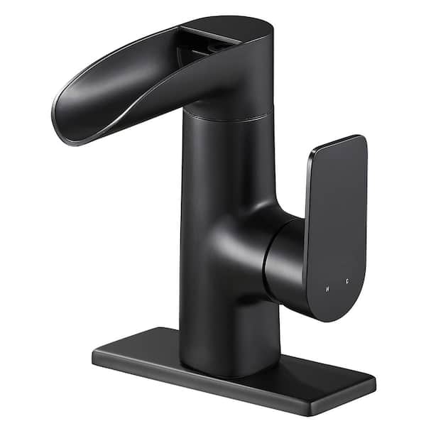 Waterfall Single Handle Single Hole Bathroom Faucet in Matte Black