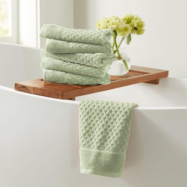 FRESHFOLDS Pale Green Ultra-Soft 100% Cotton Diamond Waffle 6-Pack Hand Towels