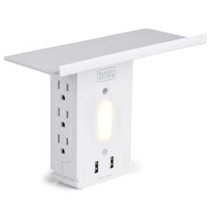 6 Grounded Outlets Surge Protector Outlet Shelf with Night Light 2 USB, 100 Lumen