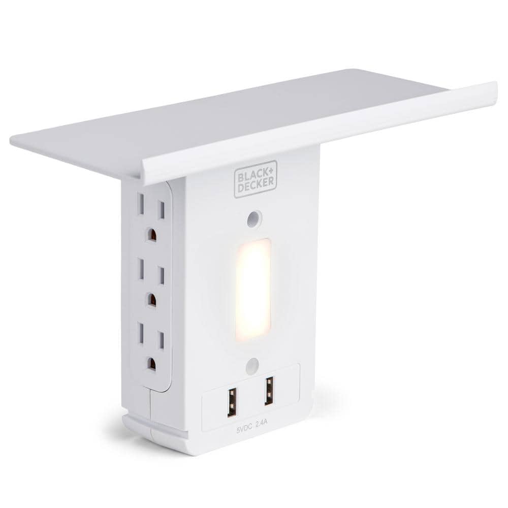 BLACK+DECKER 6 Grounded Outlets Surge Protector Outlet Shelf with Night