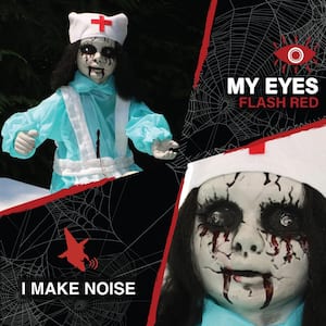 21.5 in. Battery Operated Poseable Animatronic Nurse with Red LED Eyes Halloween Prop