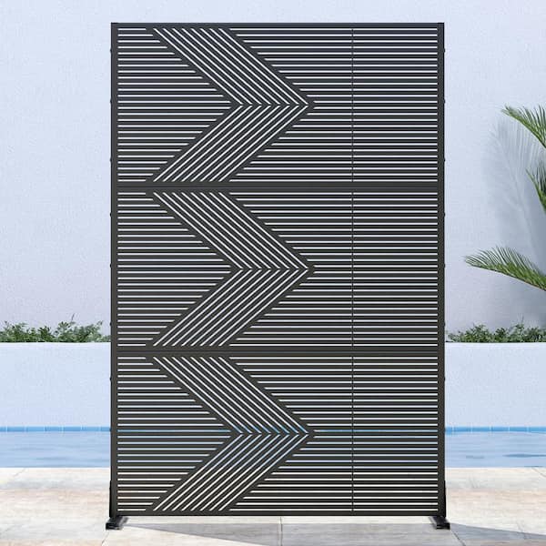Lirago 72 in. H x 47 in. W Outdoor Metal Privacy Screen Garden Fence Symbol Pattern Wall Applique in Black