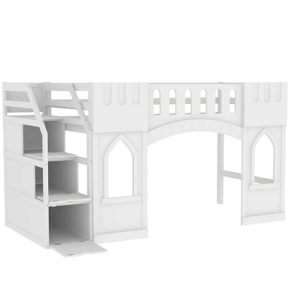 Harper & Bright Designs Castle-Shaped Wood Loft Bed - Thumbnail 5
