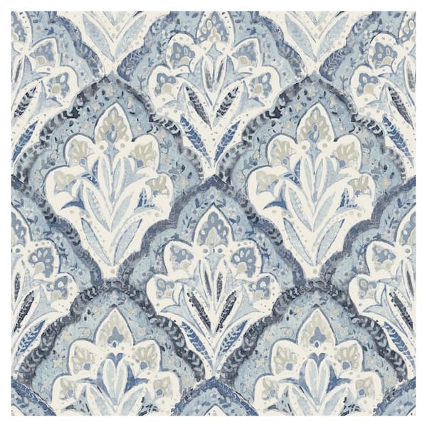Chesapeake Mimir Quilted Damask Blue Prepasted Non Woven Wallpaper