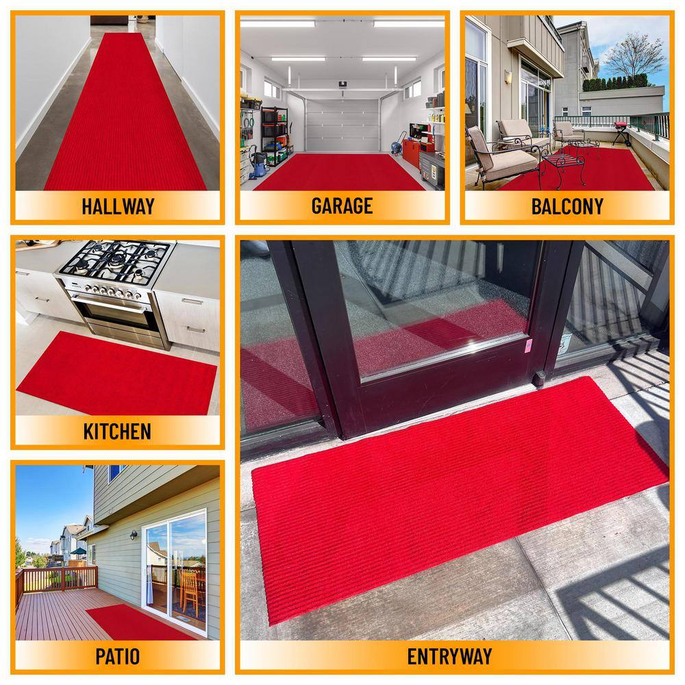 Red Non-Slip Synthetic Runner Rug for Hallways