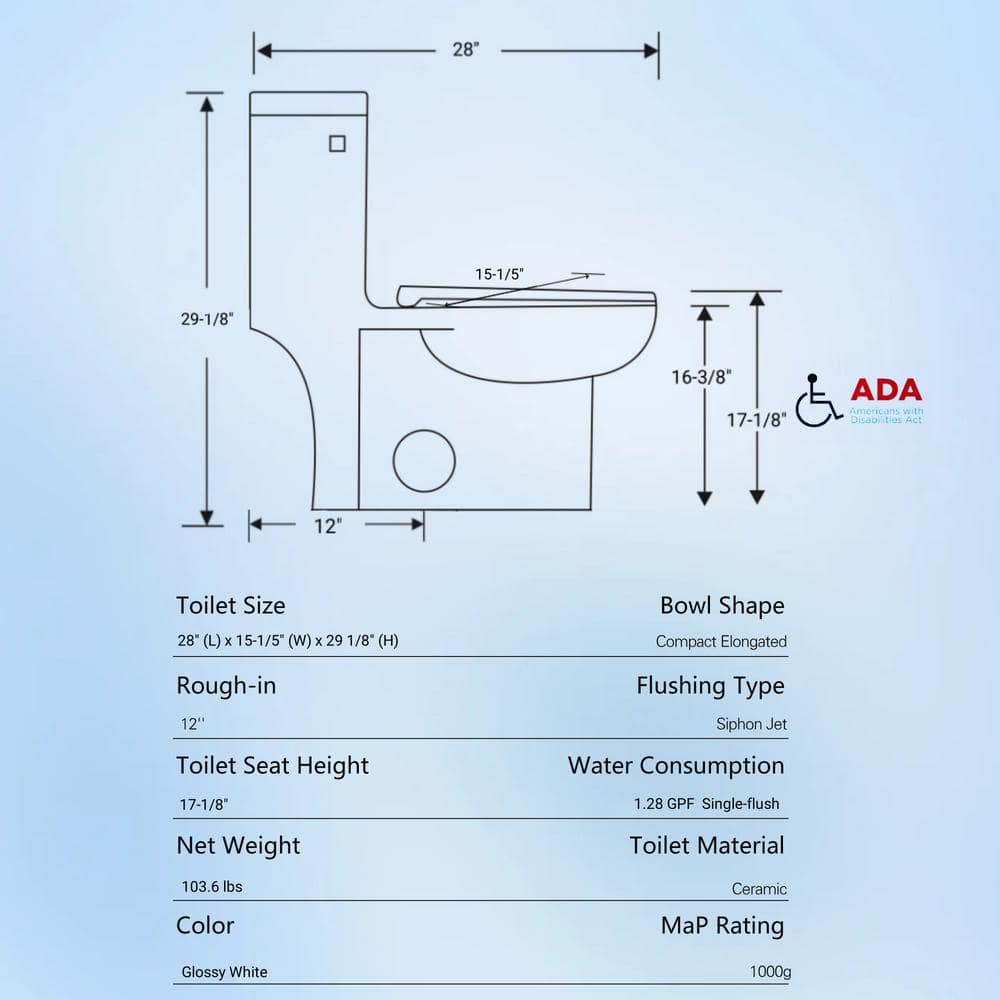 Glossy White Elongated One-Piece Dual Flush Toilet