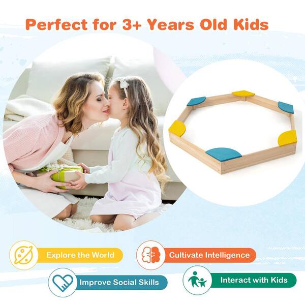 Costway Outdoor Wooden Sandbox with Seats Backyard Bottomless